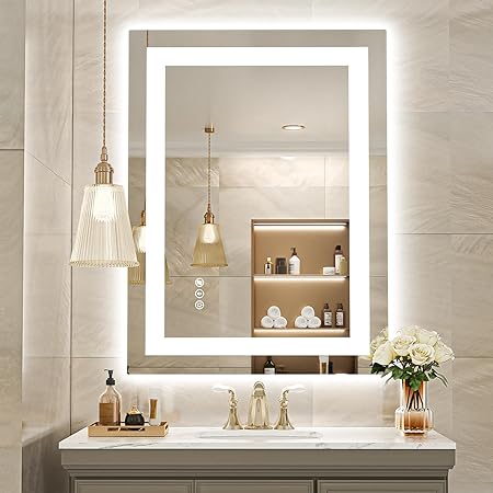 USHOWER 28x36 Inches LED Lighted Bathroom Mirror - Backlit, Anti-Fog, Adjustable Brightness and Color - Safety Tempered Glass Vanity Mirror - Copy