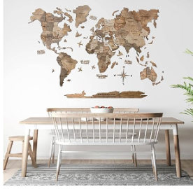 ENJOY THE WOOD 3D Wood World Map Wall Art Large Wood Wall Décor Housewarming Gift Idea Wood